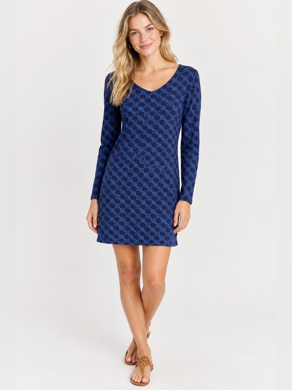 Boden Navy Crewneck Dress with Light Blue Dot Pattern. Size 12R.
